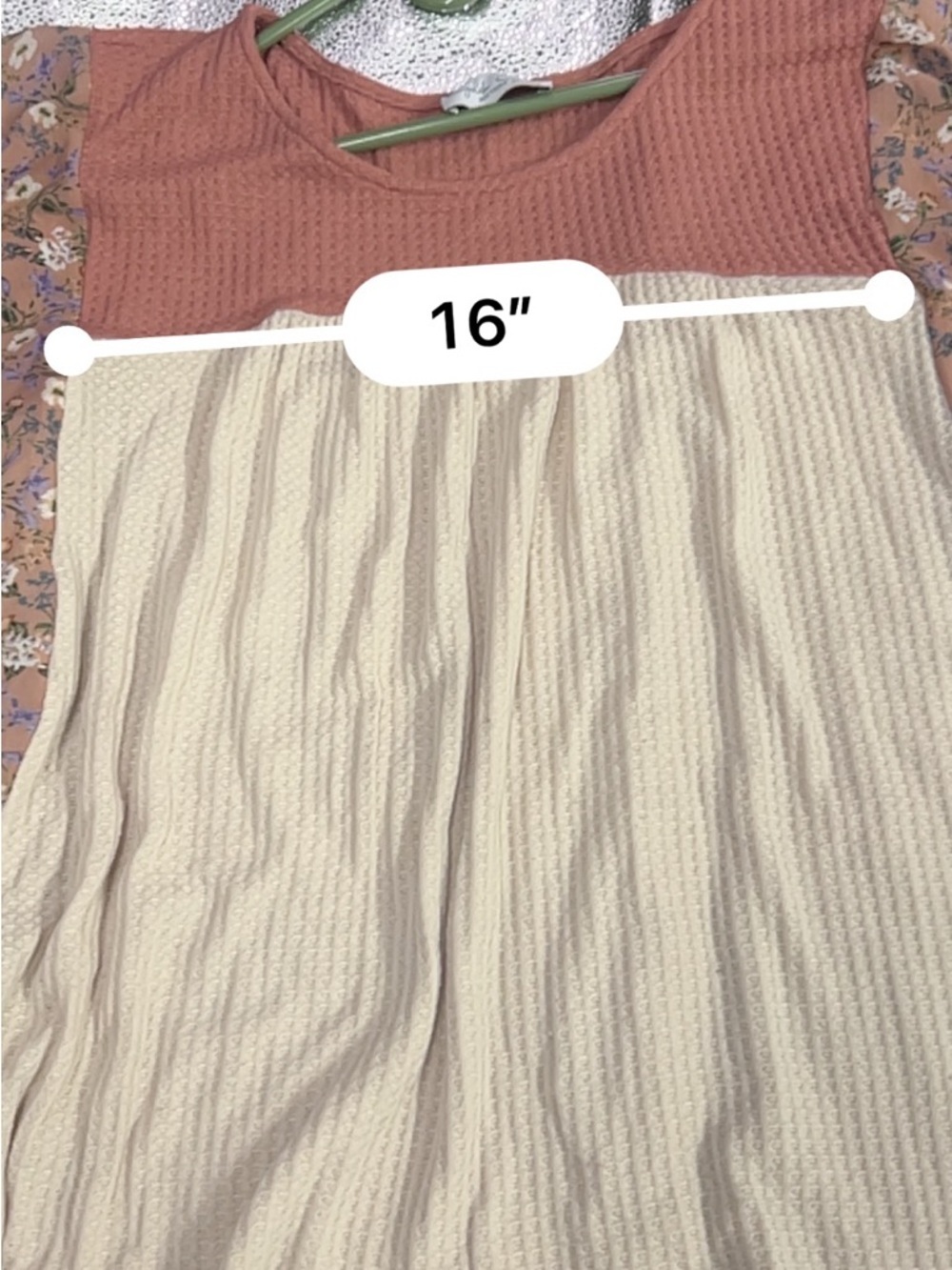 1X Floral Sleeve Two-Tone Waffle Knit Blouse - Pink & Cream Butterfly sleeves - Picture 5 of 5